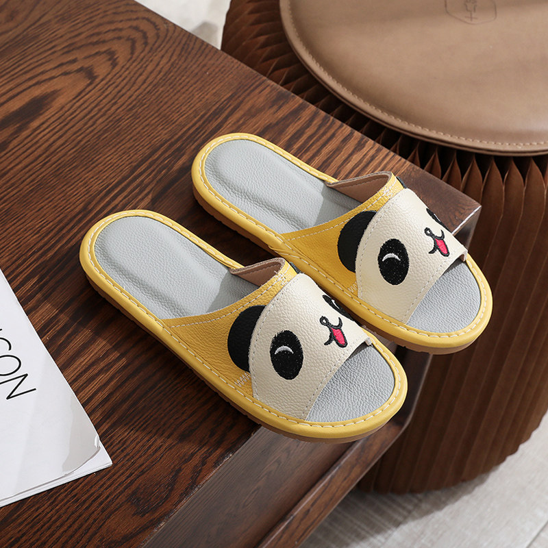 速发亲子熊猫真皮拖鞋夏季男家居室内防滑防臭小孩宝宝儿童凉拖