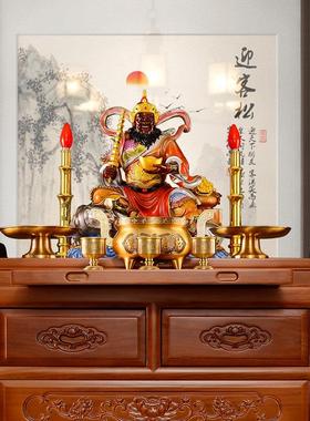 赵公明摆件黄铜彩绘五路财神骑虎武财神赵公明神像店铺家用大号