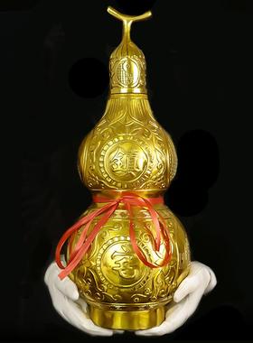 纯黄铜开 盖葫芦家居摆饰铜葫芦空心八卦桌面铜葫芦送五帝钱挂饰