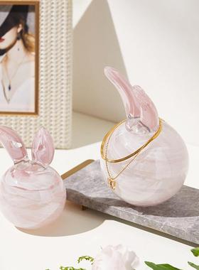 粉色琉璃水晶玻璃工艺品小兔子摆件网红女孩房间桌面装饰品 礼物