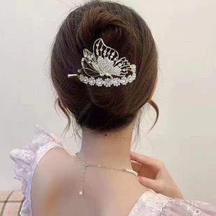 精致发夹女后脑勺2024新款 高端水钻一字夹夹子头饰蝴蝶扭扭夹抓夹