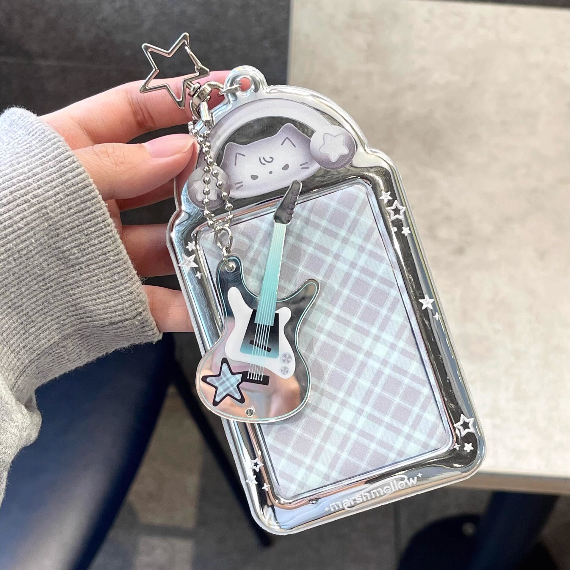 韩系ins风摇滚贝斯小猫卡套pvc无属性3寸小卡拍立得收纳展示挂