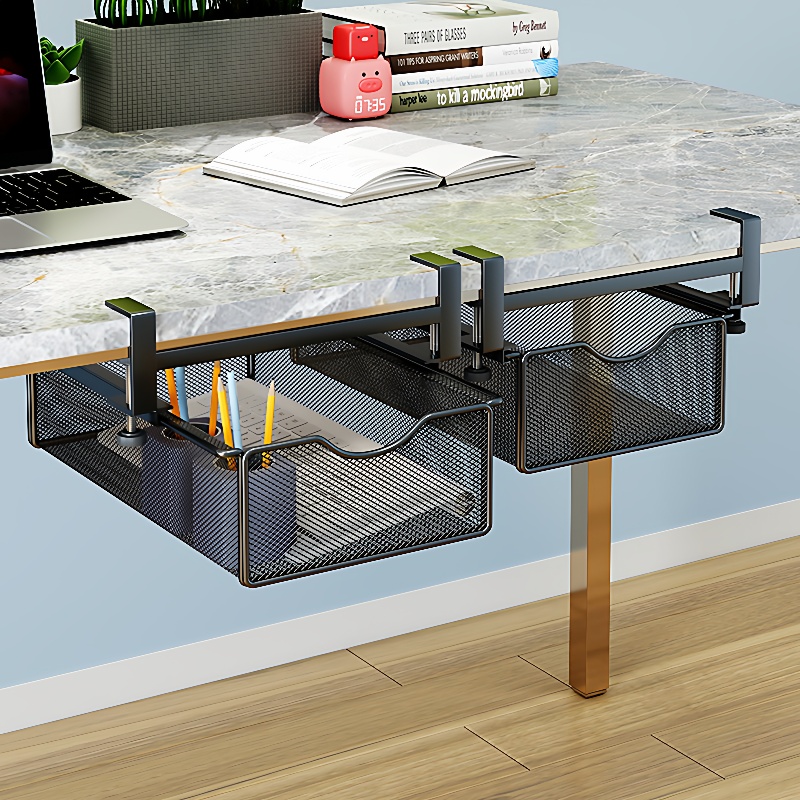 办公室悬挂桌下置物架抽屉式收纳神器抽拉挂篮工位整理桌底免打孔