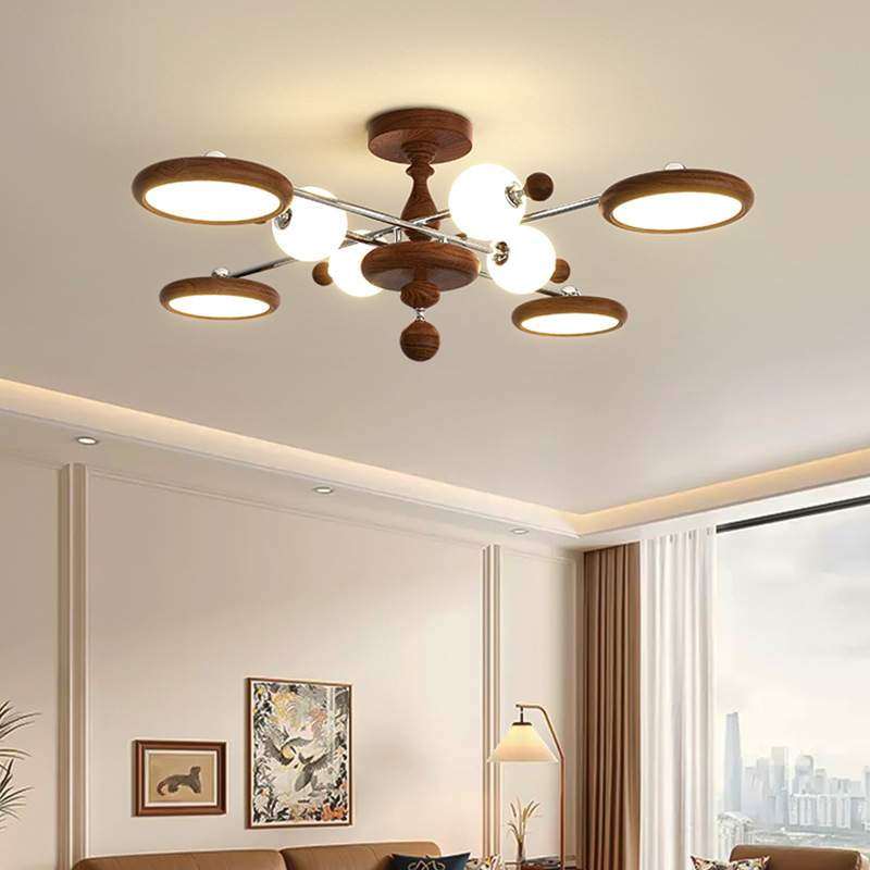 中古侘寂风飞盘客厅主灯胡桃木色复古大气吸顶灯设计感餐厅卧室灯,3C数码配件,USB灯,淘宝优惠券,粉丝福利购,淘宝优惠卷