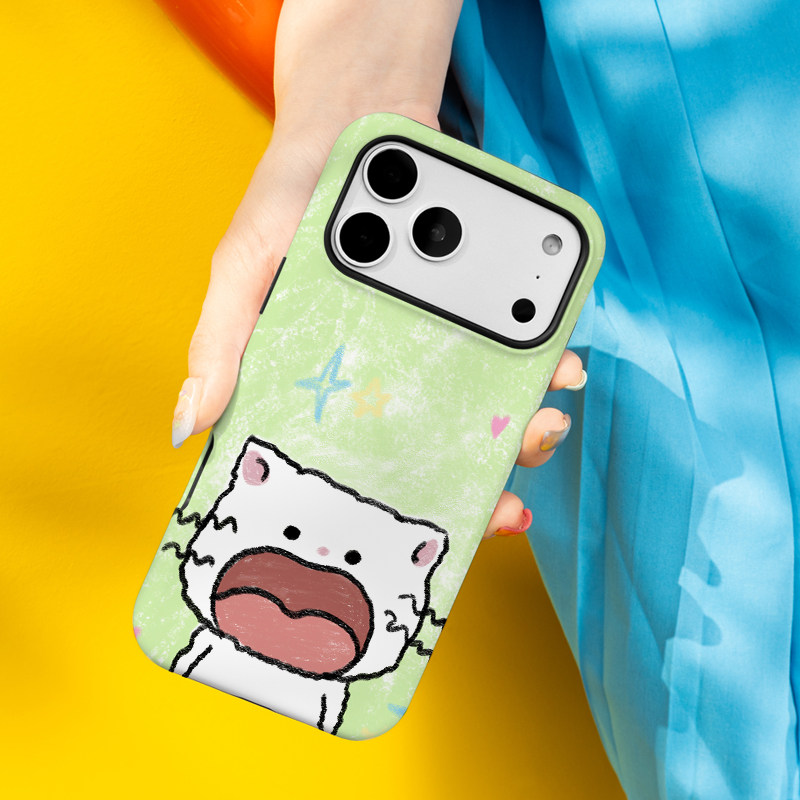小清新「手绘大嘴猫」二合一菲林壳适用于iphone17promax手机壳苹果17新款17pro可爱16promax简约16pro情侣16