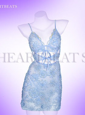 Heartbeats 性感睡衣女夏新款鲜花带胸垫纯欲蕾丝镂空深V吊带睡裙