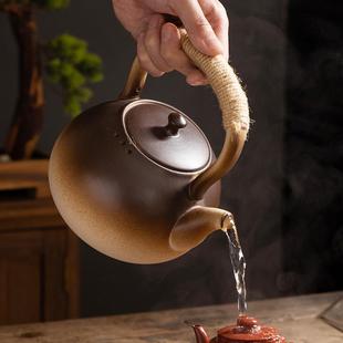 复古陶瓷烧水壶电陶炉煮茶器粗陶连把养生壶家用客厅明火围炉碳炉