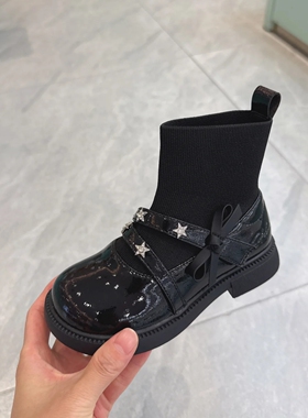 专柜正品沙驰儿童鞋女童春秋季新款女童公主鞋时尚小皮鞋靴蝴蝶结