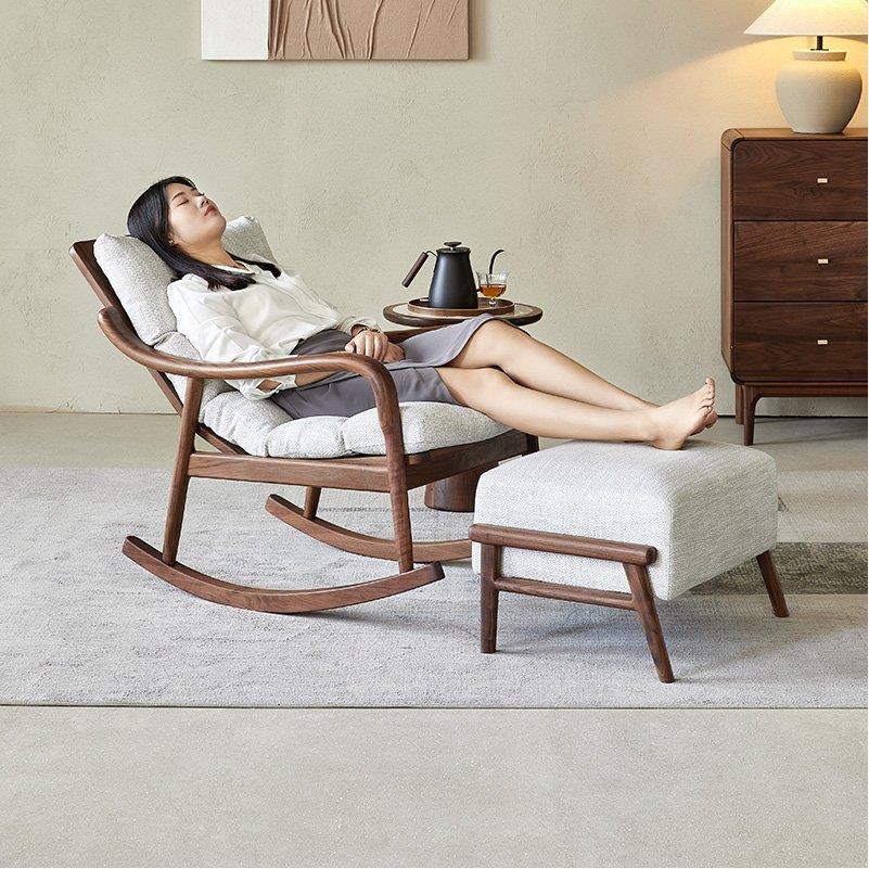 水墨兰亭北美黑胡桃摇椅北欧全实木客厅单人躺椅家用休闲 懒人椅