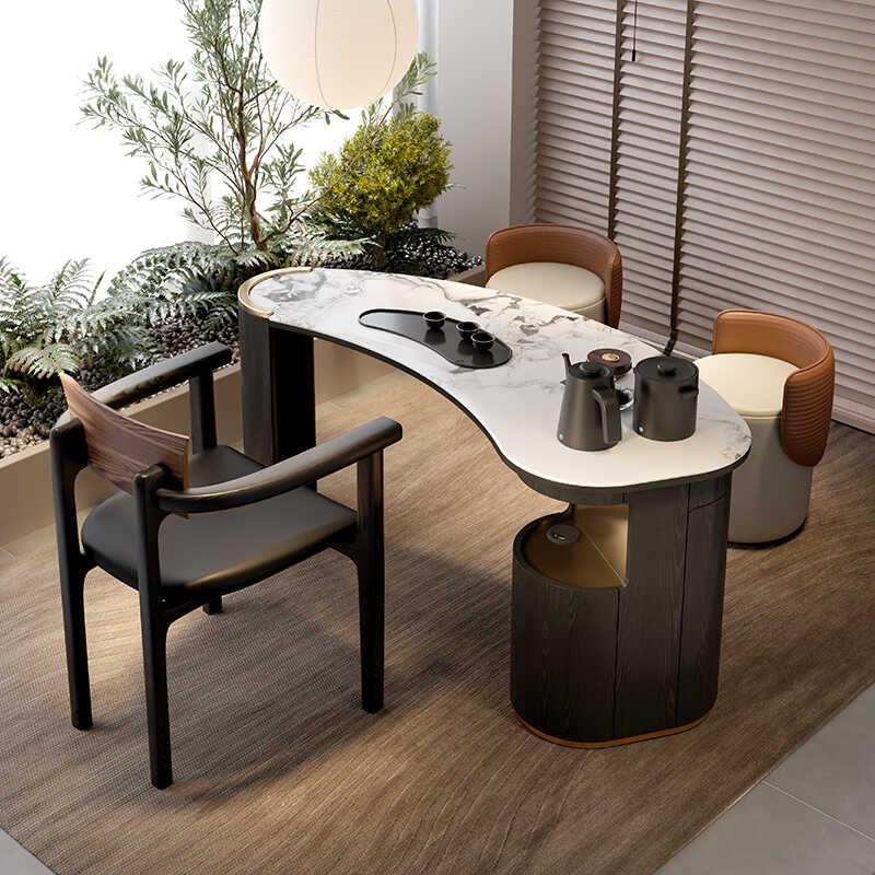 阳台茶桌轻奢简约现代大理石高级感家用小茶台烧水壶一体2024新款