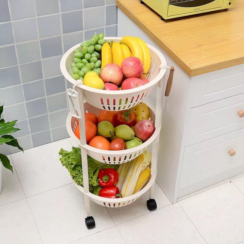塑料蔬菜水果厨房置物架 客厅收纳整理架落地多层三角架3层菜篮子