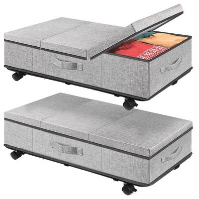 带轮子可移动的床底收纳翻盖式大容量换季收纳盒storagebox