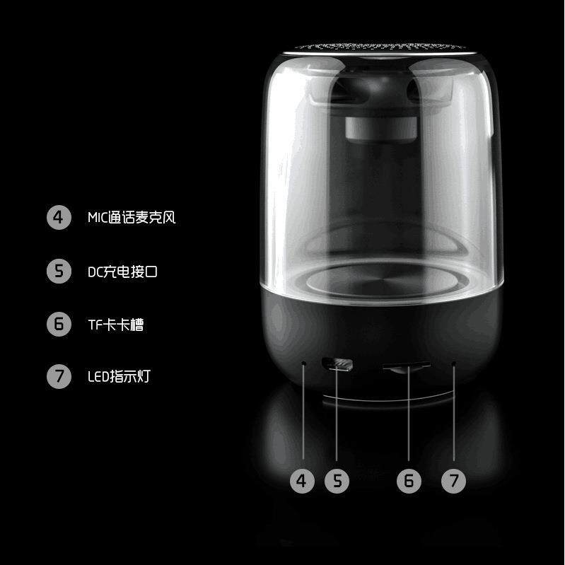 跨境爆款透明水晶音响带灯无线蓝牙音箱发光蓝牙音响 TWS低音炮