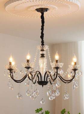 黑色高级感水晶吊灯法式轻奢客厅灯欧式复古吧台餐厅灯主卧室灯饰