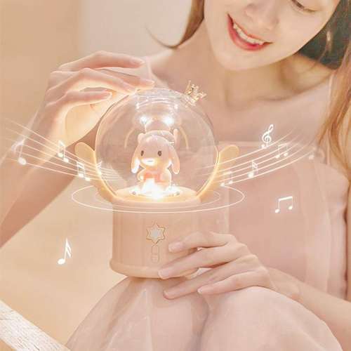 花瑶音乐盒小夜灯USB充电蓝牙音响小夜灯LED旋转八音盒起夜喂奶灯