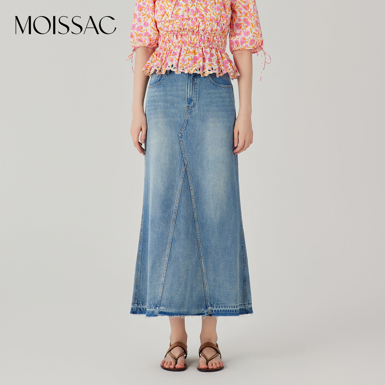 商场同款 摩萨克秋纯棉法式水洗牛仔拼接半身鱼尾长裙女,女装/女士精品,半身裙,淘宝优惠券,粉丝福利购,淘宝优惠卷