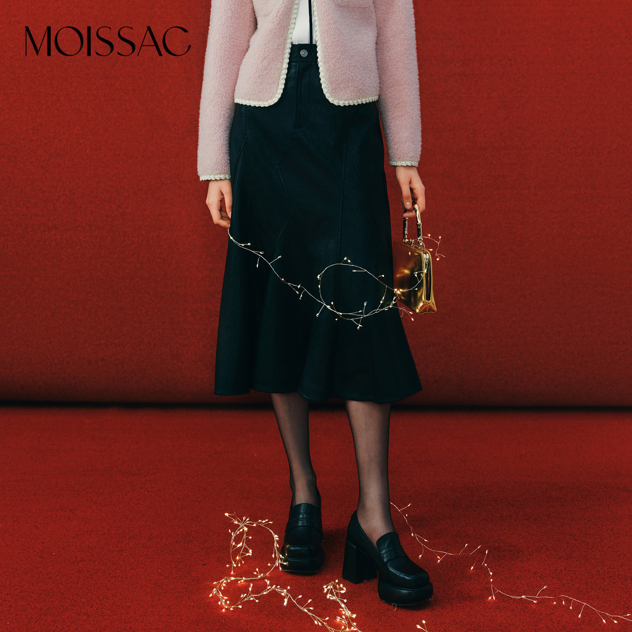 商场同款 摩萨克春法式黑色PU拼接鱼尾半身长裙女,女装/女士精品,半身裙,淘宝优惠券,粉丝福利购,淘宝优惠卷