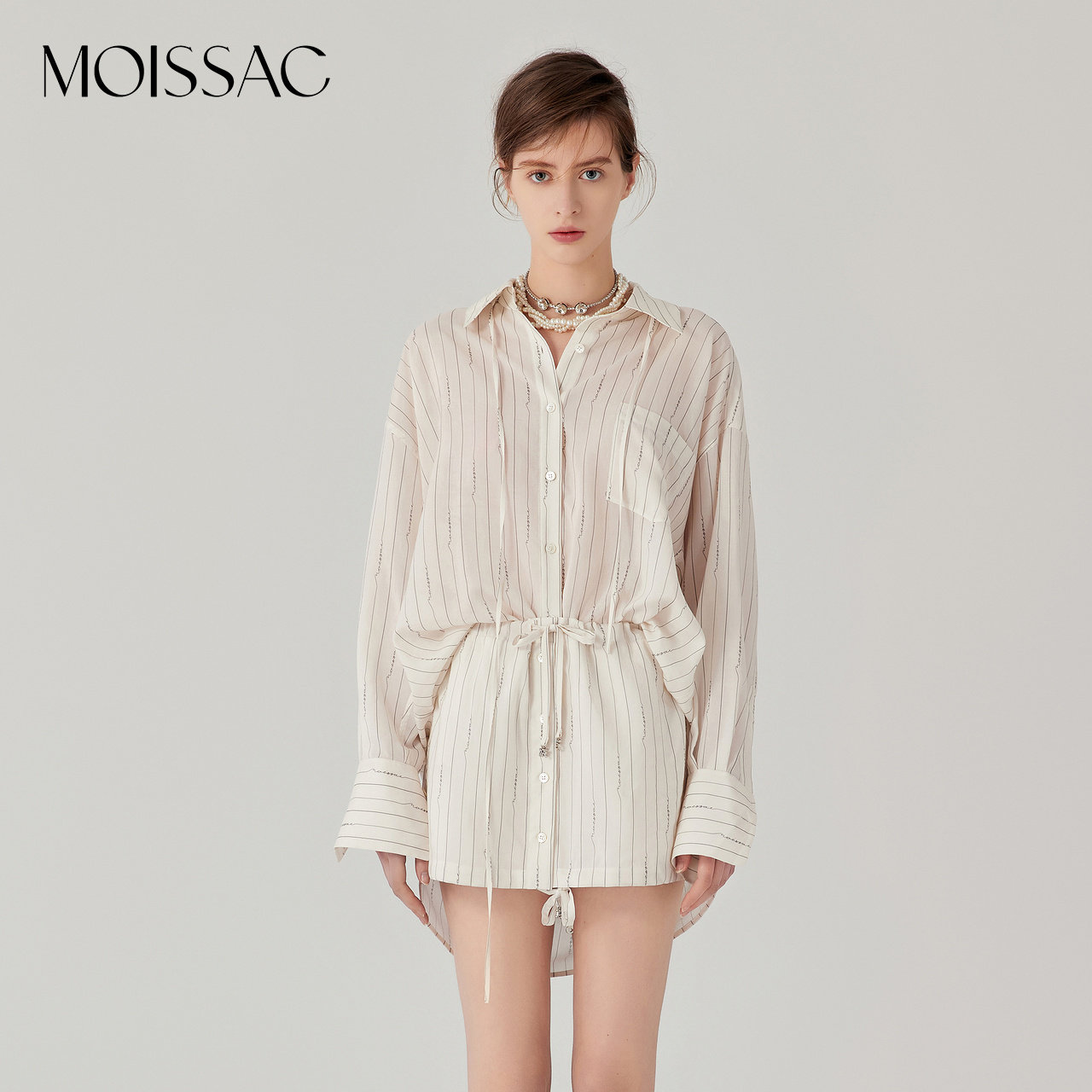 商场同款 摩萨克夏莱赛尔100慵懒条纹印花休闲衬衫女,女装/女士精品,衬衫,淘宝优惠券,粉丝福利购,淘宝优惠卷