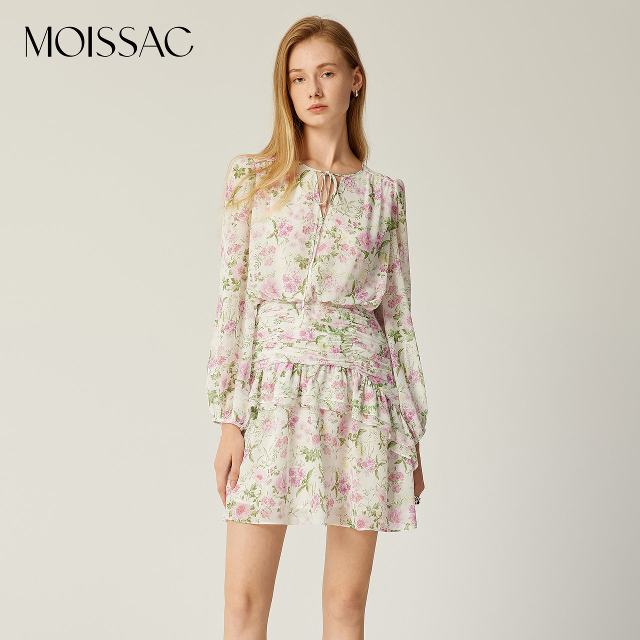 商场同款 摩萨克春季清新法式浪漫碎花印花抽褶连衣裙女,女装/女士精品,连衣裙,淘宝优惠券,粉丝福利购,淘宝优惠卷