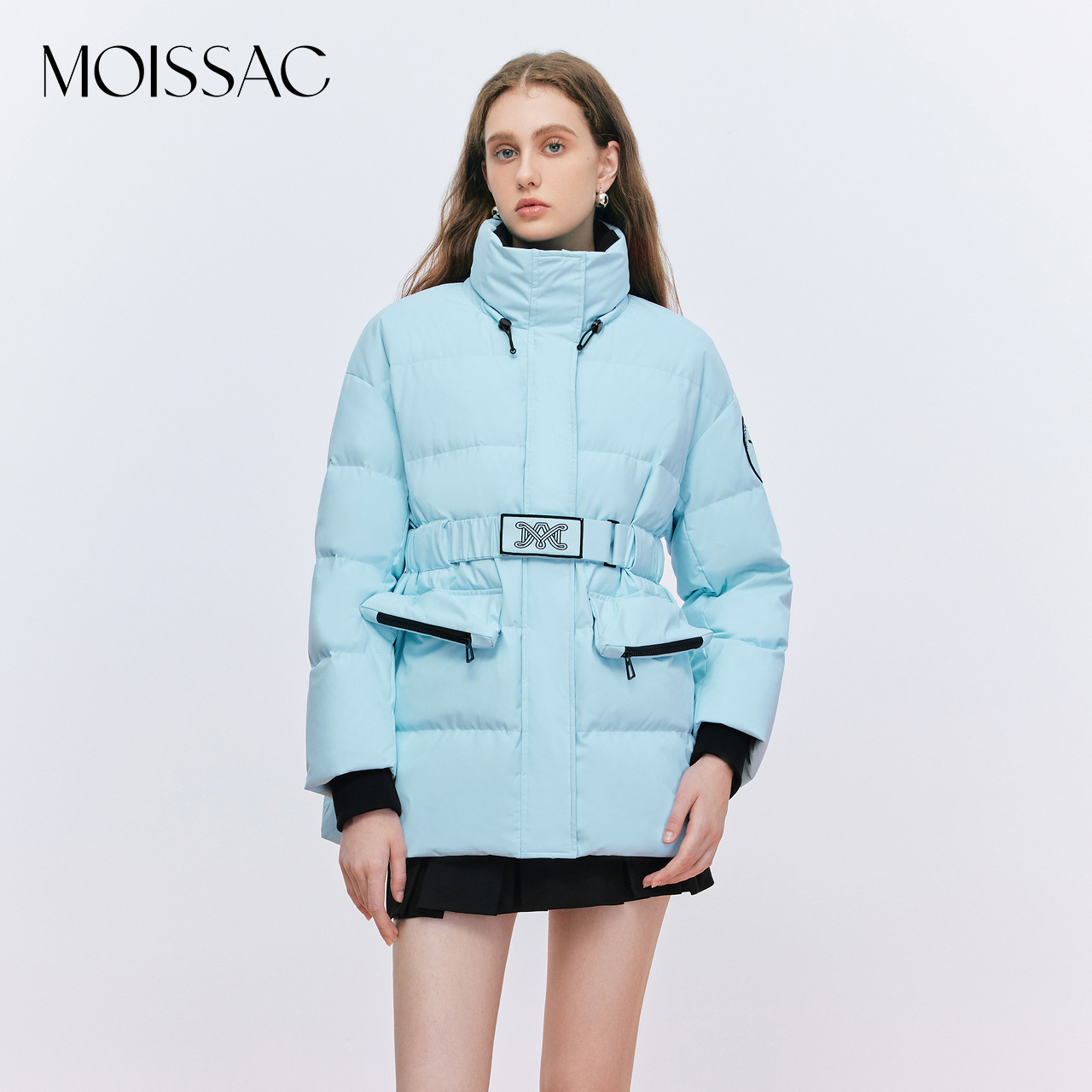 摩萨克奥莱冬白鹅绒90户外法式收腰立领鹅毛羽绒服外套女