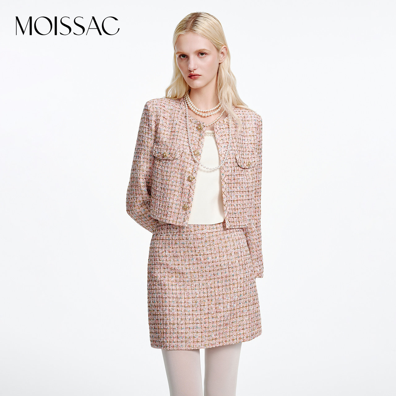 MOISSAC摩萨克2025秋新款优雅截短式圆领小香风粗花呢短外套女,女装/女士精品,短外套,淘宝优惠券,粉丝福利购,淘宝优惠卷