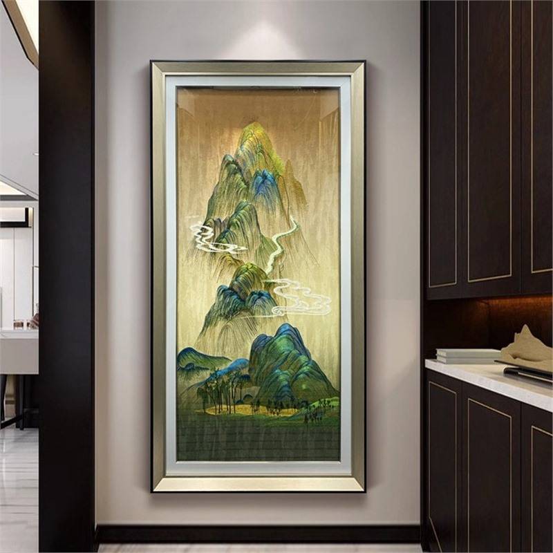 走廊走道苏绣装饰画高端织锦刺绣迎门玄关挂画千里江山新中式壁画图片