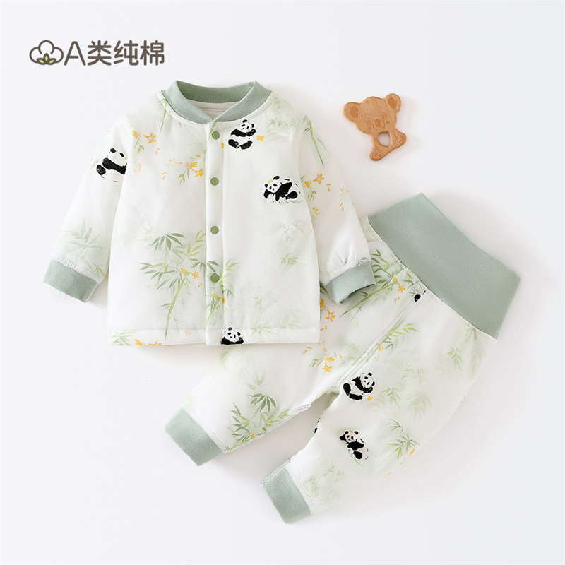 婴儿高腰套装a类春秋季薄棉安阳婴童装宝宝保暖睡衣棉服外出服
