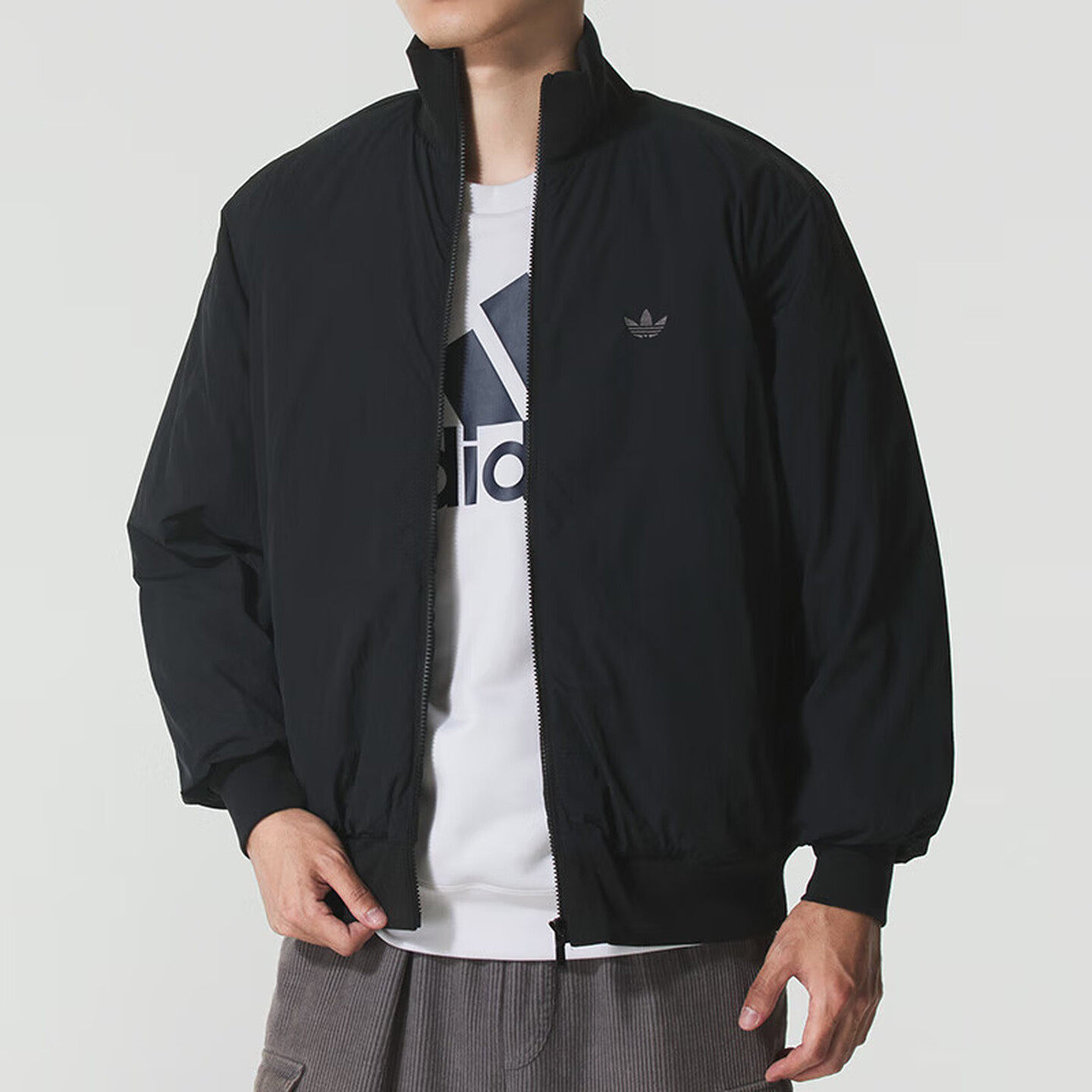 adidas 阿迪达斯三叶草男子运动休闲立领飞行员外套棉服JX7783