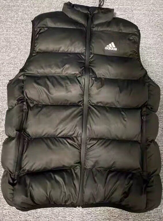 adidas马甲 Logo印花纯色保暖连帽棉 黑色 儿童款HA2524 key仓