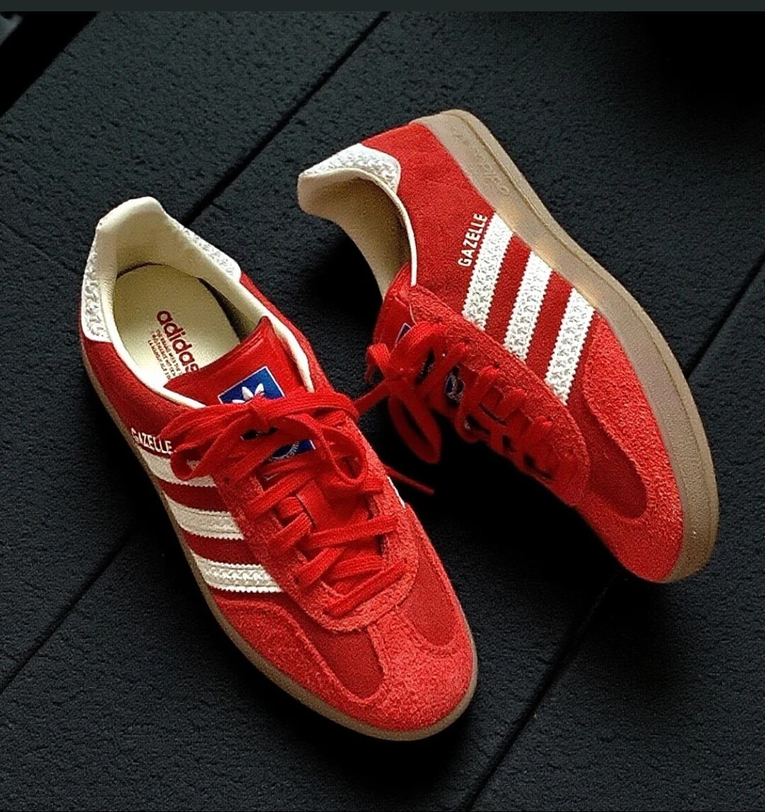adidas GAZELLE 牛剖层革合成革 低帮 板鞋 红白金 江西wx仓