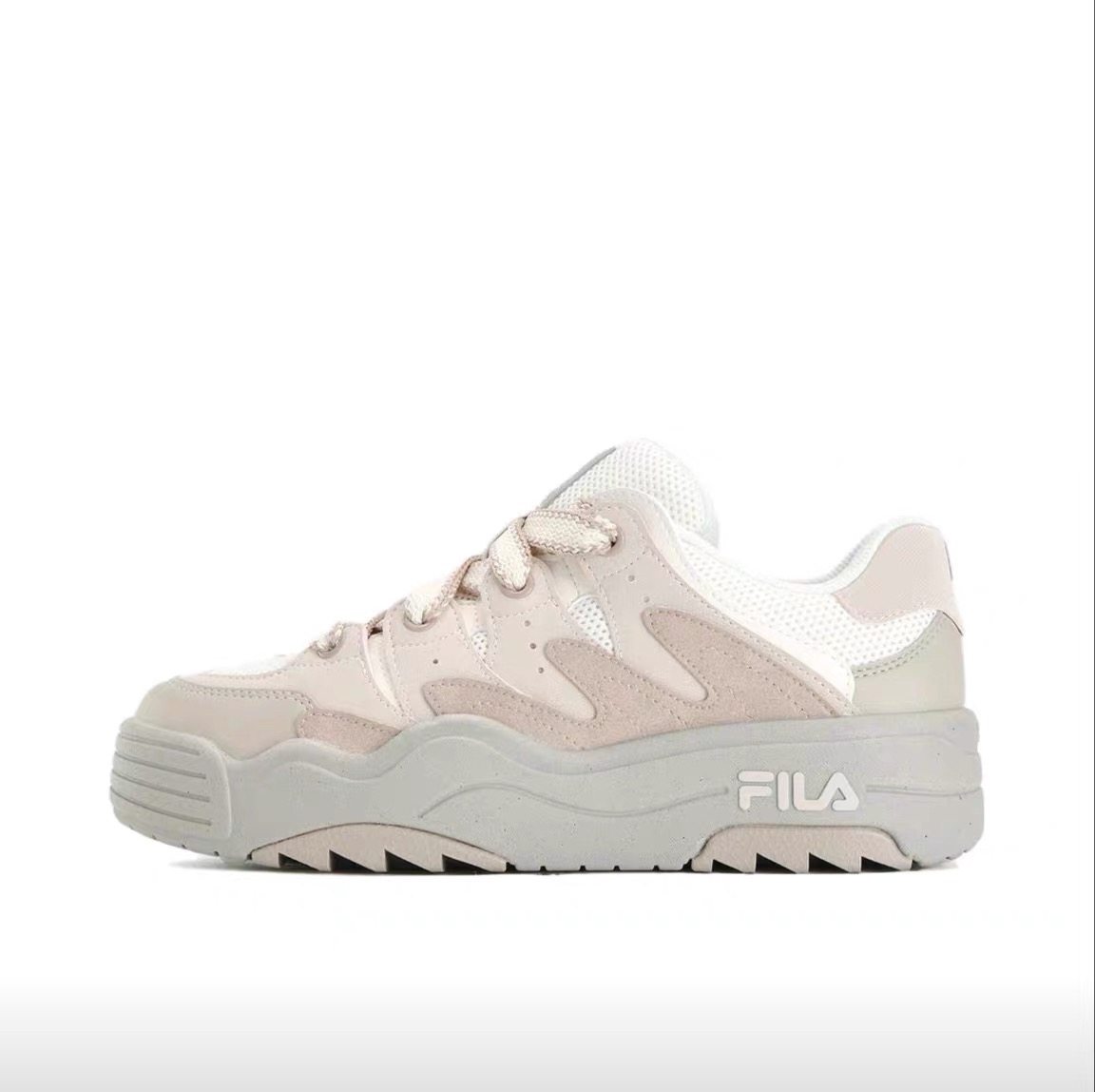 FILA/斐乐 Rosetta 系带 厚底增高运动休闲鞋 奶白/浅粉 湖北QD仓