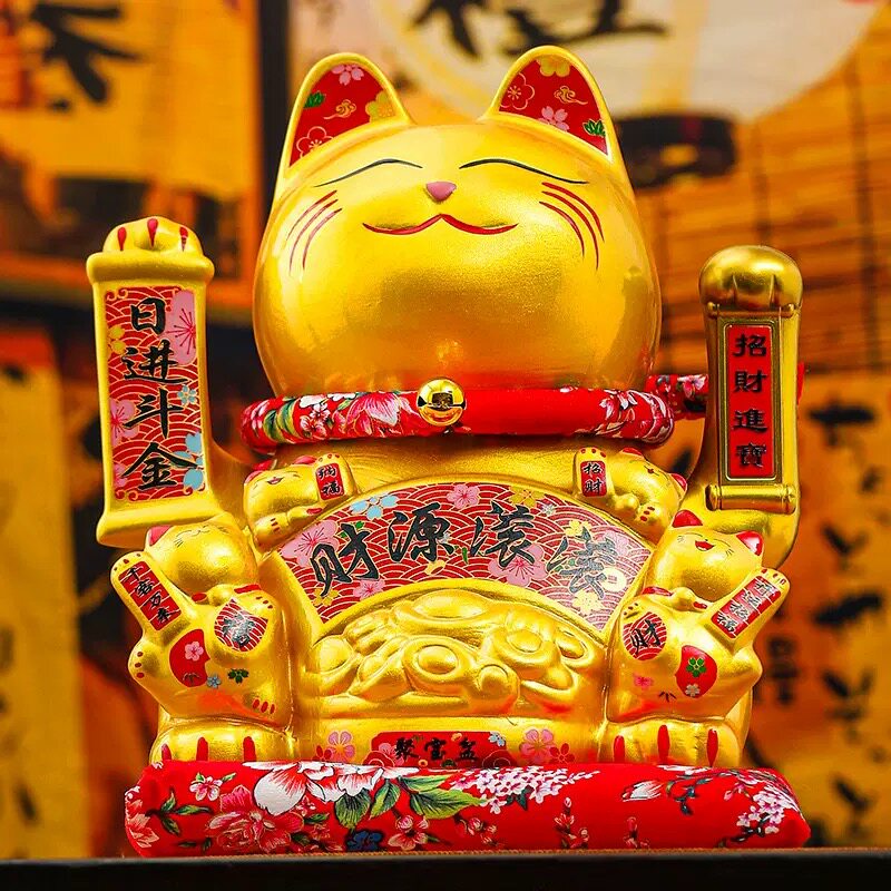国潮宫廷陶瓷大号摇手金色招财猫摆件客厅店铺收银台开业乔迁礼品