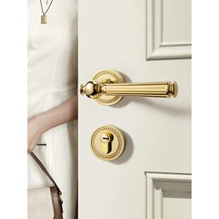 法式卧室门锁房间木门金色复古门把手静音磁吸家用分体室内房门锁