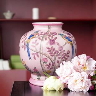 宫系粉彩陶瓷藏品《富贵牡丹》轻奢高级感开运花瓶手绘艺术摆件