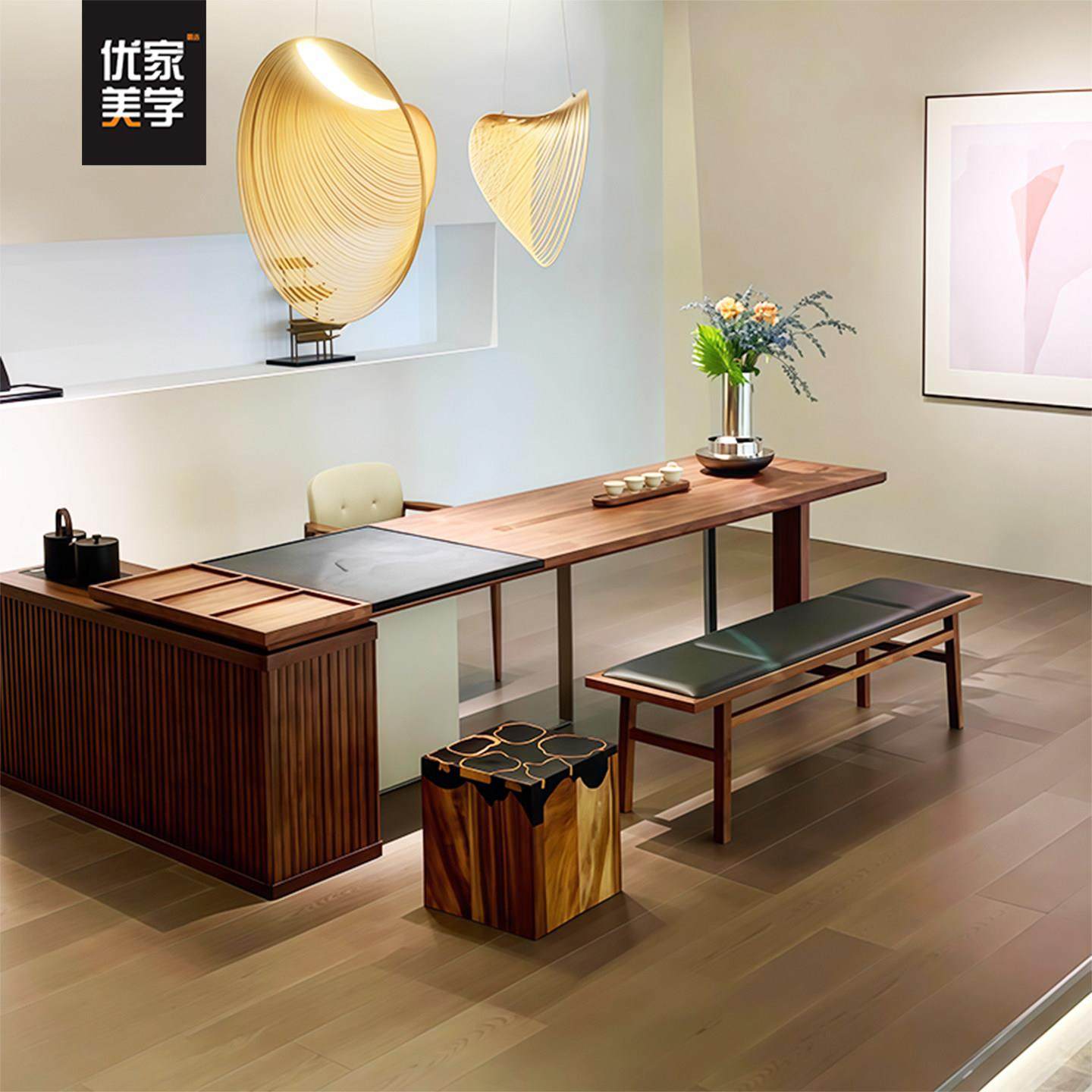 新中式实木茶桌椅组合高端大气北美黑胡桃木办公室客厅家用泡茶桌,住宅家具,家用茶台/茶桌,淘宝优惠券,粉丝福利购,淘宝优惠卷