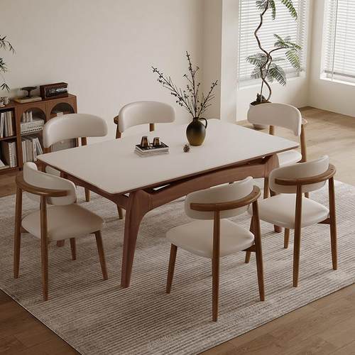 实木岩板餐桌椅家用2024新款轻奢高级感桌子客厅小户型长方形饭桌