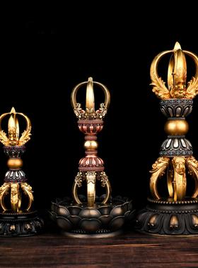 尼泊尔全铜五股金刚杵降魔杵一字普巴杵永乐密宗银摆件带底座大号