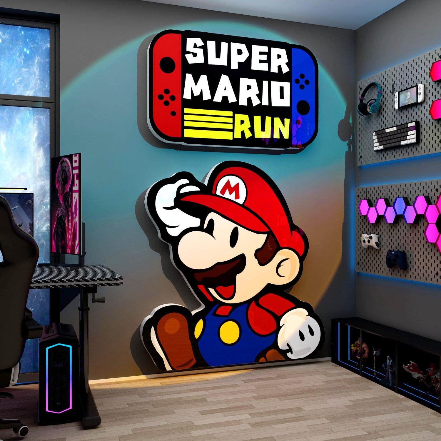 马里奥墙面装饰网吧咖挂画网红游戏电竞屋房间布置贴纸电脑背景墙