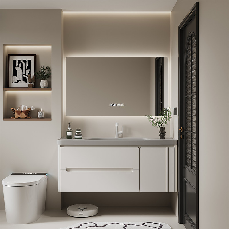 橡木烤漆奶油风浴室柜肤感一体盆洗手盆柜组合卫生间洗漱台洗脸盆,家装主材,浴室柜组合,淘宝优惠券,粉丝福利购,淘宝优惠卷