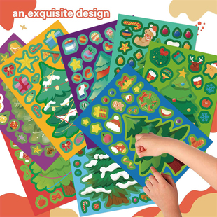 8张/套圣诞节CHRISTMAS卡通圣诞树拼贴纸不重复儿童女孩学生装饰手机书本背景墙水杯平板DIY橱窗玻璃防水贴画