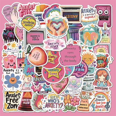 50张ins风卡通英文拒绝焦虑贴纸