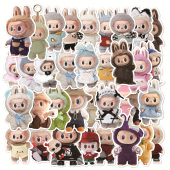 50植绒感拉布布公仔卡通贴纸娃三岁娃娃贴画装 饰笔记本头盔相框水杯电瓶车尾箱滑板平板电脑柜门DIY手机贴纸
