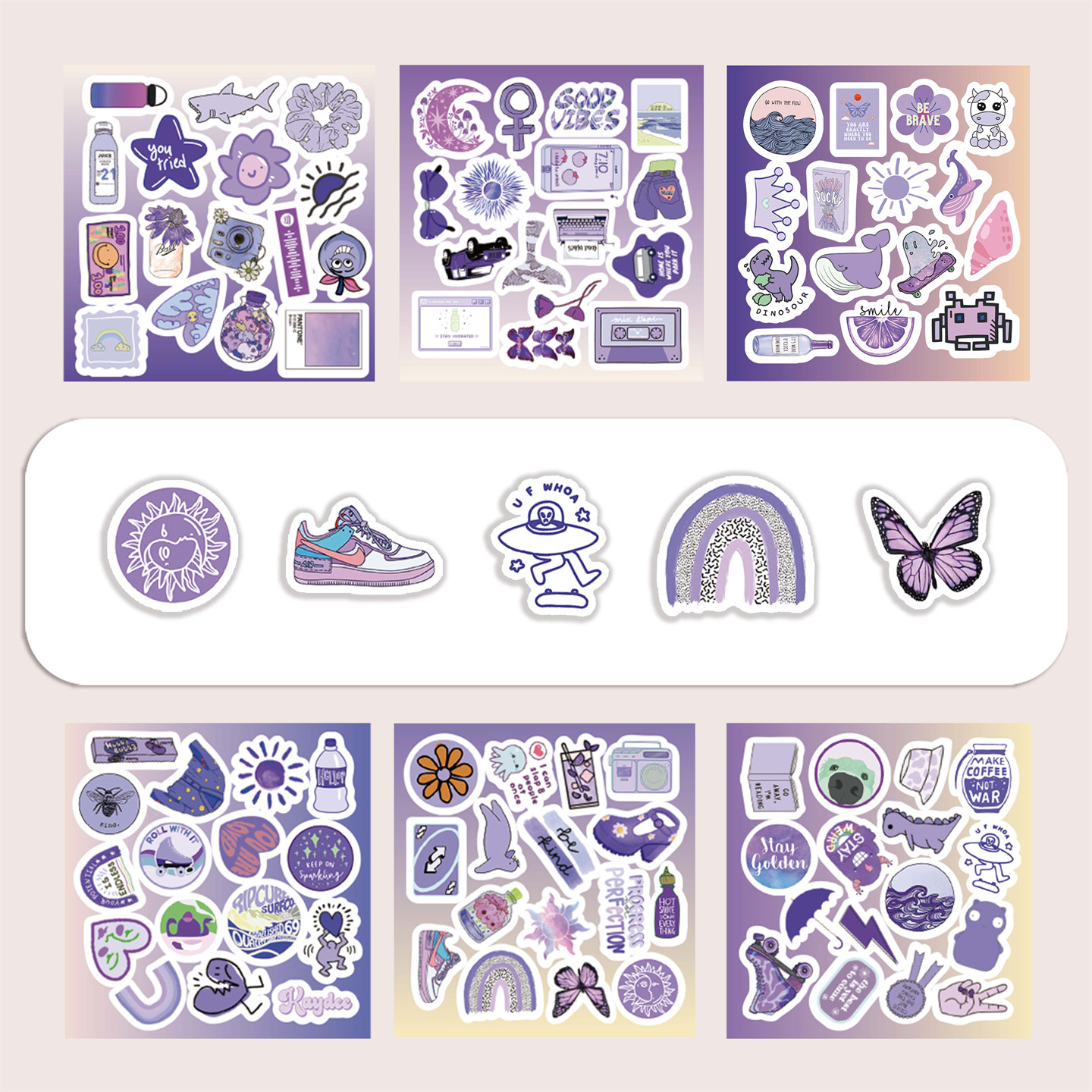 6张半切ins风薰衣草紫色唯美贴纸颜值高小清新原创贴纸环保装饰水杯平板鞋柜洗衣机手机头盔键盘汽车门窗贴画,文具电教/文化用品/商务用品,贴纸/立体贴纸,淘宝优惠券,粉丝福利购,淘宝优惠卷