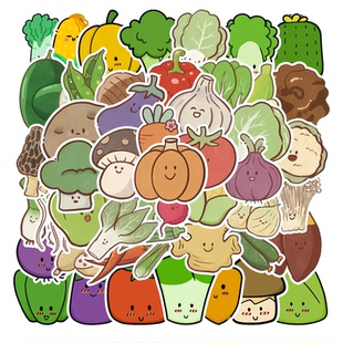 50张透明环保可爱Q版蔬菜认知贴纸儿童益智宝宝幼儿园奖励贴画装饰尾箱门窗背景墙桌面水杯DIY不重复橱柜贴纸