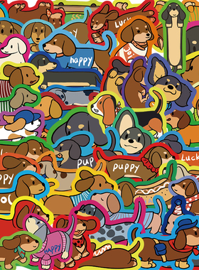 50张网红腊肠狗贴纸卡通创意ins风可爱香肠狗贴画装饰笔记本头盔行李箱桌面水杯汽车衣柜键盘手机DIY遮丑贴纸