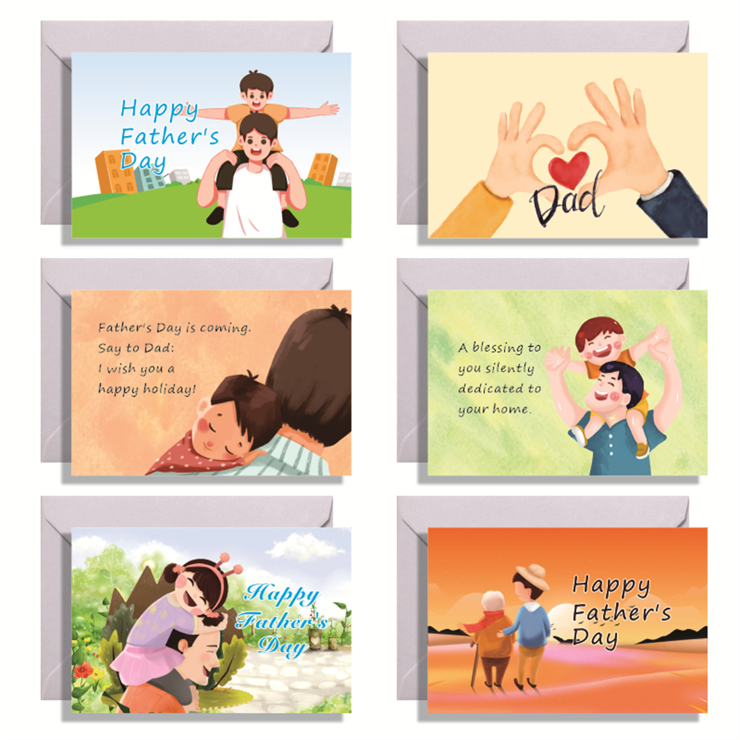 6张/套创意父亲节贺卡Father's Day Premium Cards手绘质感高级感恩祝福卡片送爸爸礼物留言卡手写心愿贺卡
