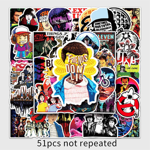 51张美剧怪奇物语创意贴纸恐怖卡通贴画无异味装饰手机壳笔记本玻璃保温杯平板吉他电瓶车DIY相框防水贴贴画