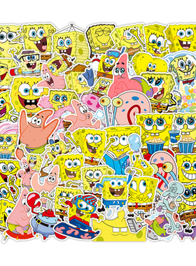 50张可爱海绵宝宝派大星Spongebob动漫卡通贴纸装饰笔记本头盔相框画手账保温杯电动车行李箱手机DIY防水贴纸