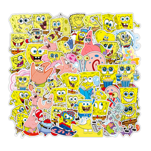 50张可爱海绵宝宝派大星Spongebob动漫卡通贴纸装 饰笔记本头盔相框画手账保温杯电动车行李箱手机DIY防水贴纸