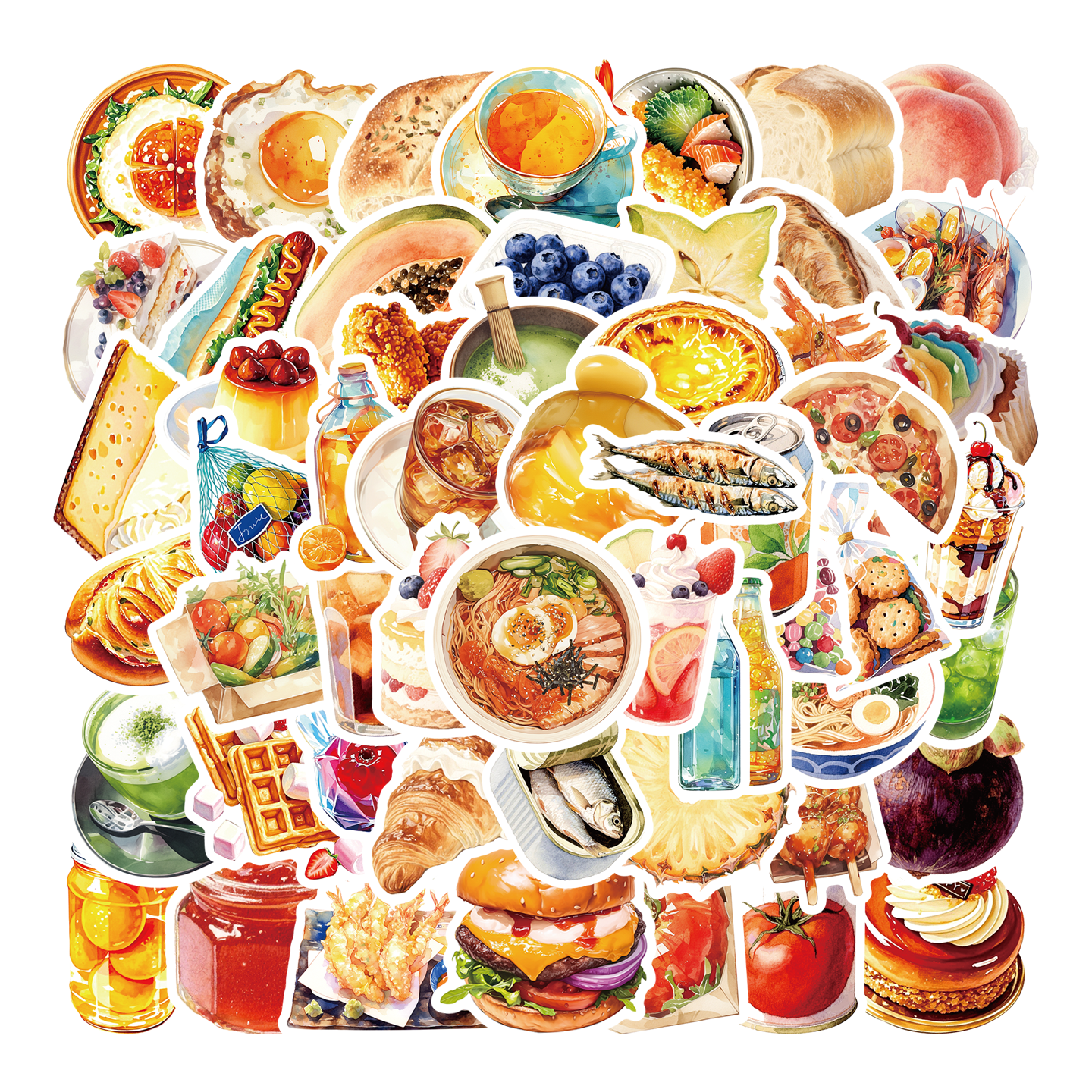 56张金灿灿美食诱惑烘焙甜品水果饮料创意贴纸装饰橱窗玻璃门窗甜品屋装饰贴画DIY水杯手机桌子家具翻新贴纸